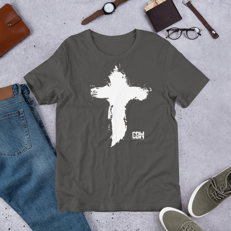 White  Brushed Cross - CBD Logo Short-Sleeve Unisex T-Shirt