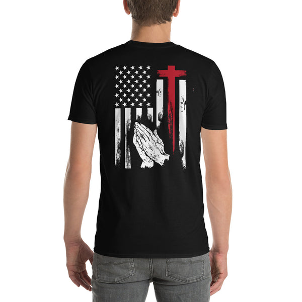 CHRISTIAN PATRIOT on Back SHORT-SLEEVE PRAYING HANDS T-SHIRT