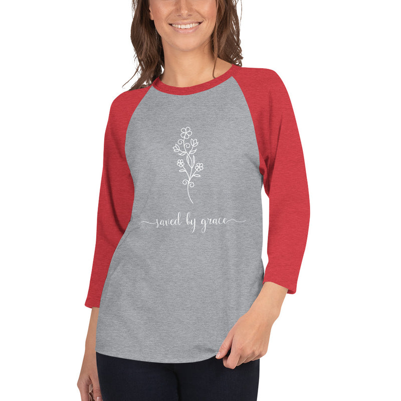 Saved By Grace design 3/4 sleeve raglan shirt