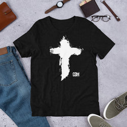 White  Brushed Cross - CBD Logo Short-Sleeve Unisex T-Shirt