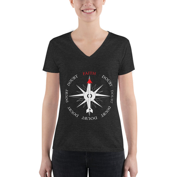 Faith Compass - Women's Fashion Deep V-neck Tee