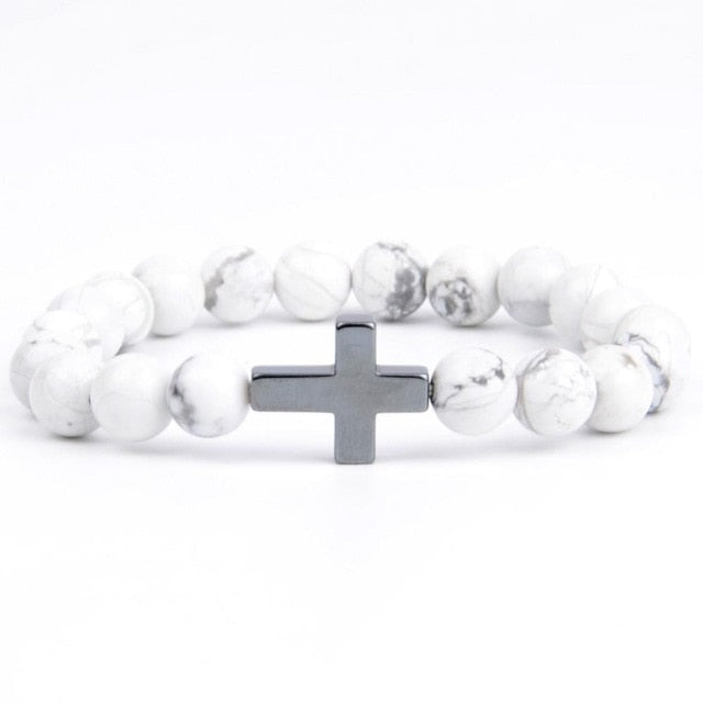 Christian Bracelets / Bangles For Women Natural Stone Africa Turquoises Beads Bracelet with Cross Charm