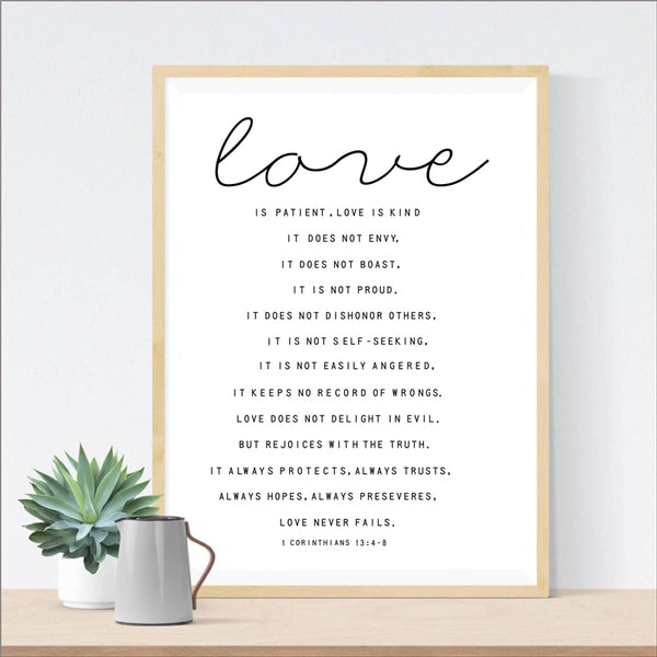 Love is Patient Kind Print Poster Home Living Room Bible Verse Wall Art Canvas Painting Scripture Christian Prints Home Decor