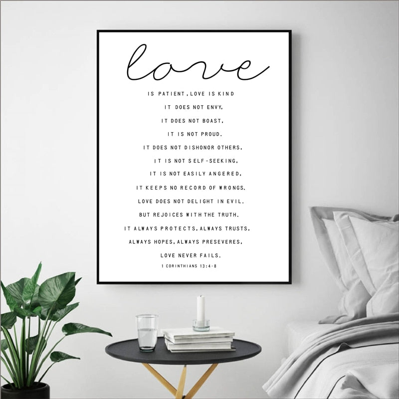 Love is Patient Kind Print Poster Home Living Room Bible Verse Wall Art Canvas Painting Scripture Christian Prints Home Decor